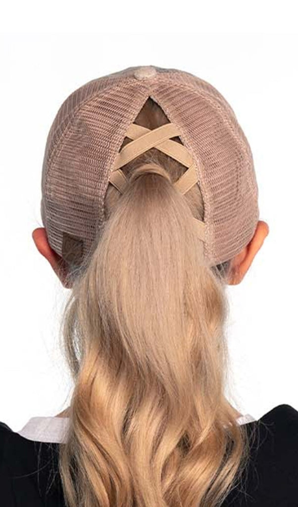 C.C. Distressed Ponytail Trucker Hat
