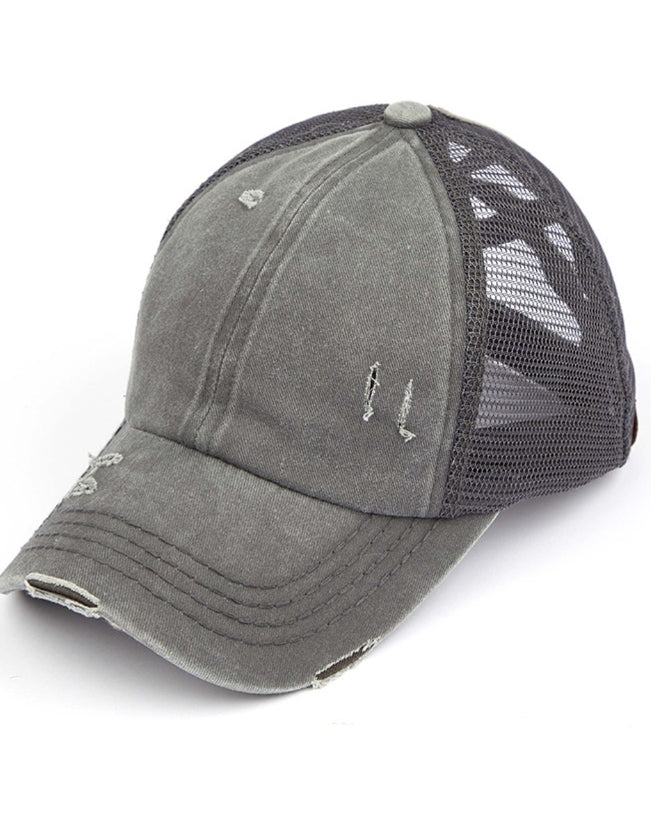 C.C. Distressed Ponytail Trucker Hat