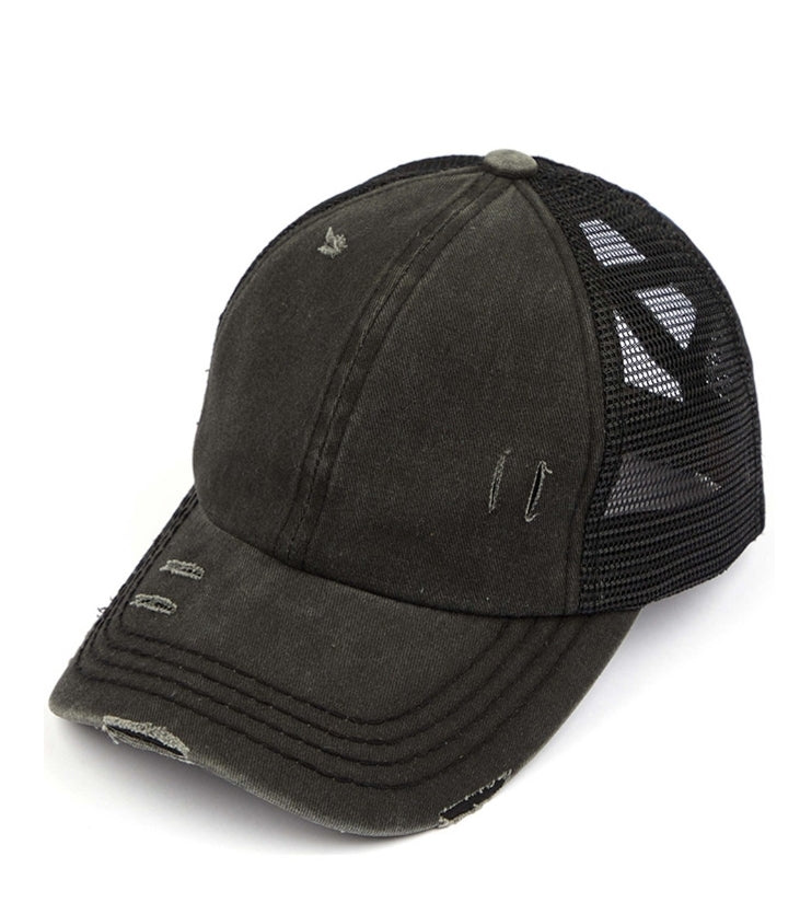 C.C. Distressed Ponytail Trucker Hat