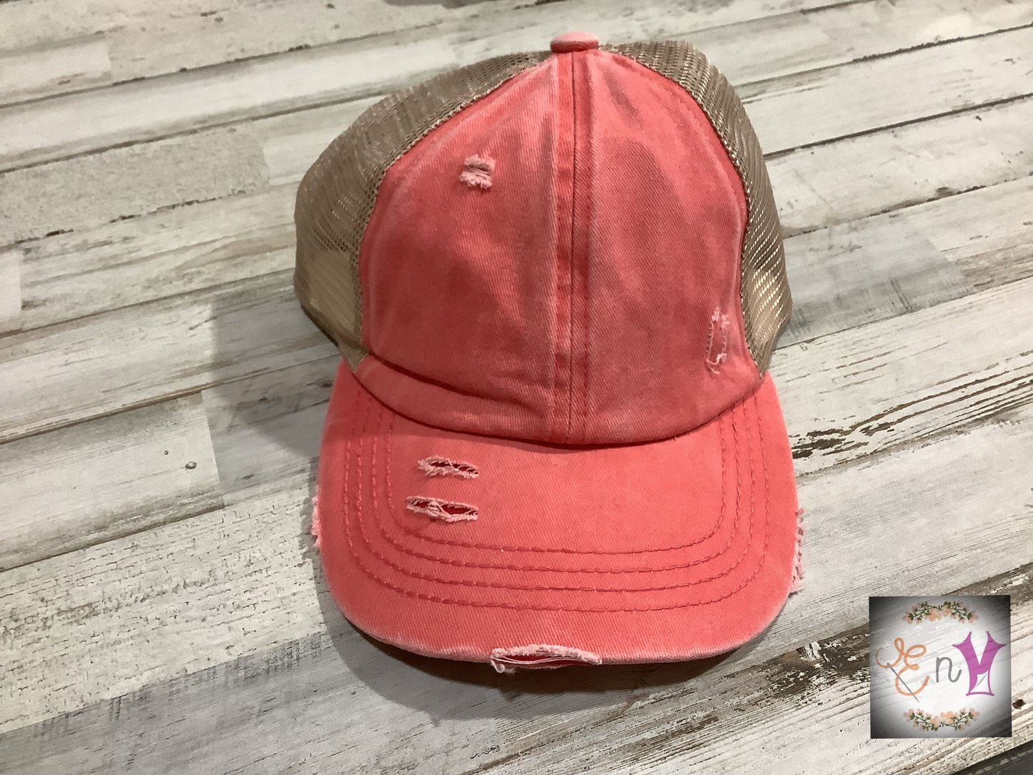 C.C. Distressed Ponytail Trucker Hat