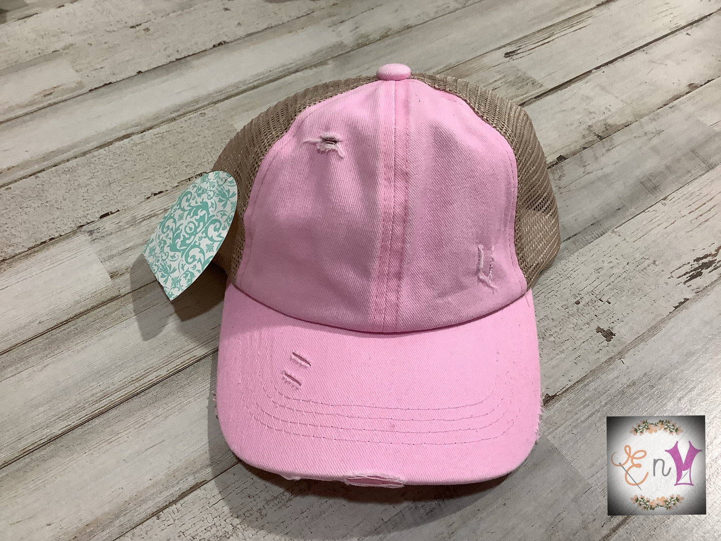 C.C. Distressed Ponytail Trucker Hat