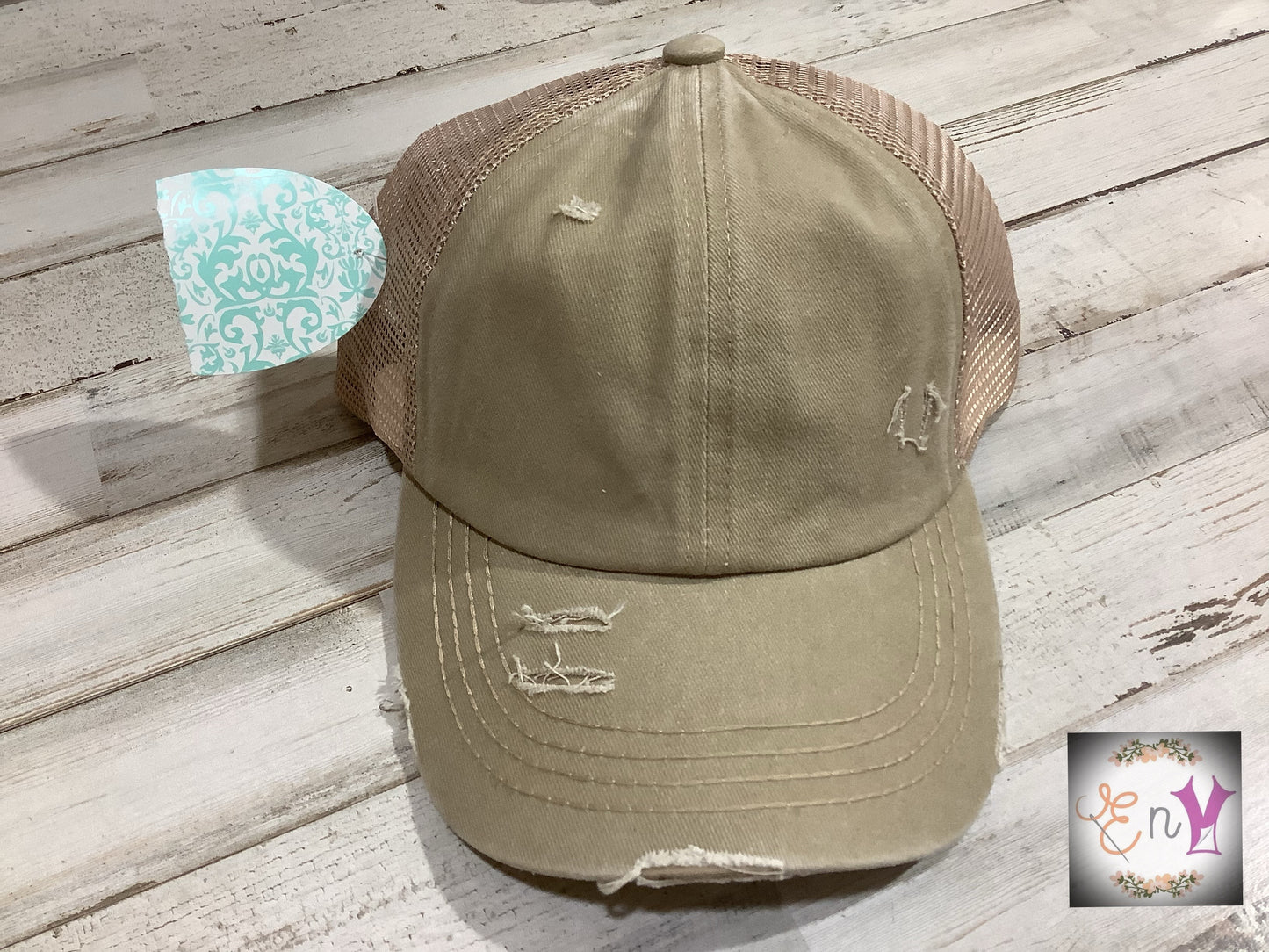 C.C. Distressed Ponytail Trucker Hat