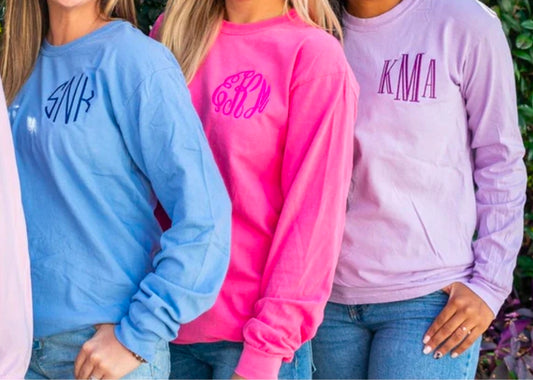 Comfort Colors (No POCKET) Embroidery Monogram Long Sleeve